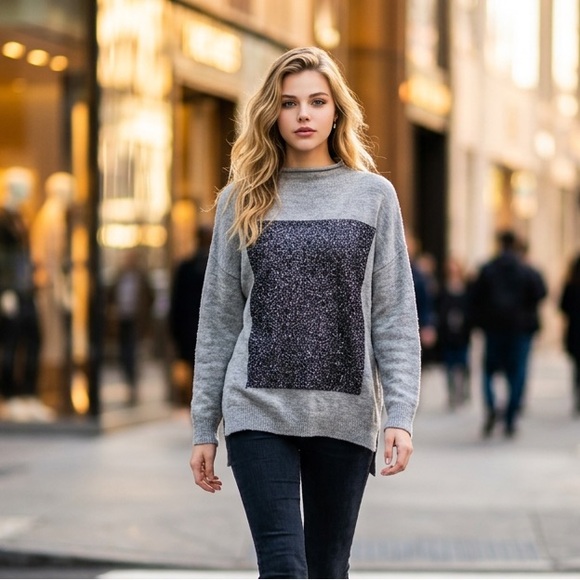 Sweaters - Koton Gray and Silver Glitter Sweater
